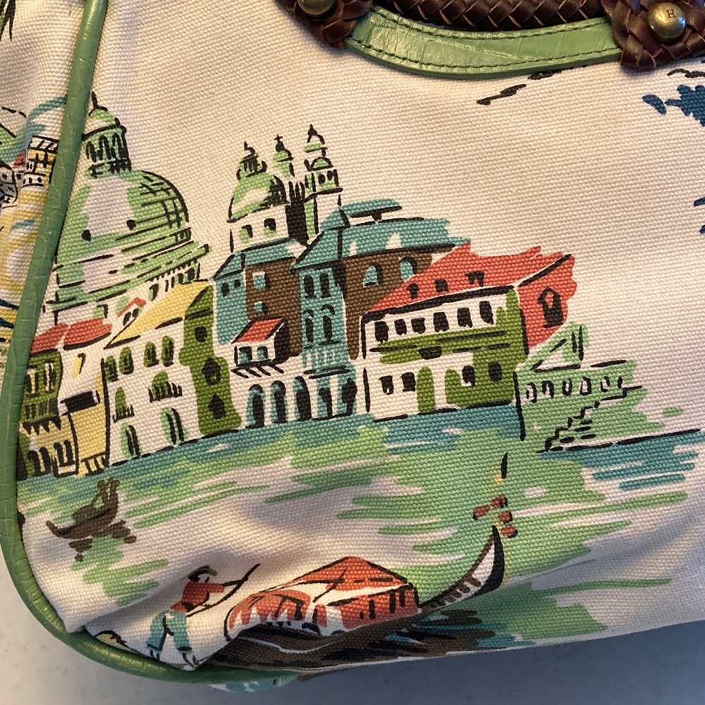 VTG Tommy Hilfiger Scenic Print Satchel with Brown Handles - Picture 4 of 12